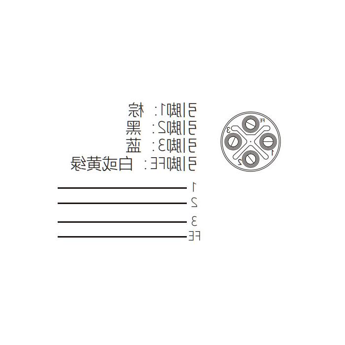 M12 4Pin S-coded、公头直型、单端预铸PUR柔性电缆、黑色护套、64SP25-XXX