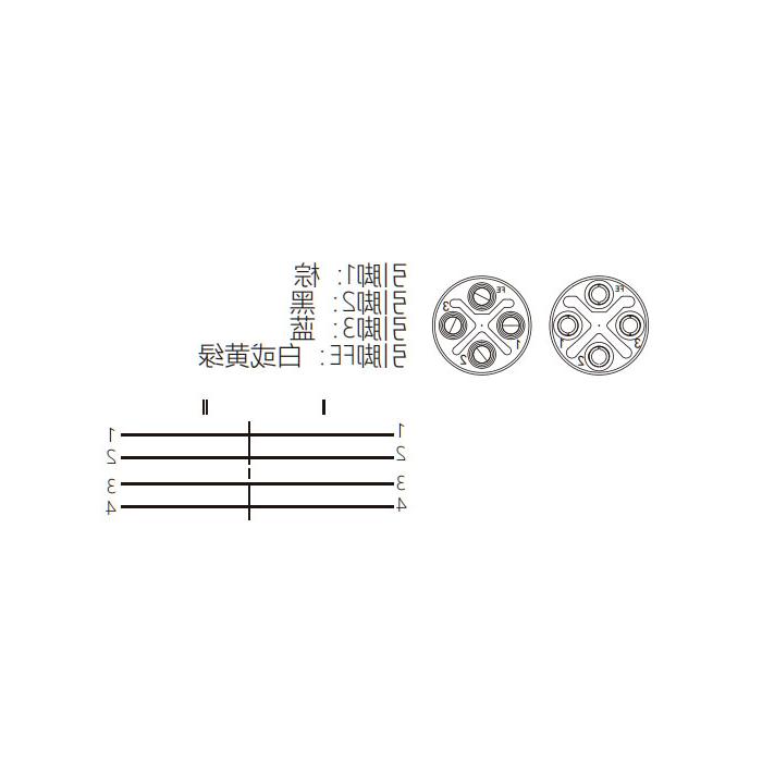 M12 4Pin S-coded、母头90°转公头90°、双端预铸PUR柔性电缆、黑色护套、64SD65-XXX